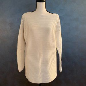 Vince Camuto Boatneck Tunic Ribbed Sweater Ivory S